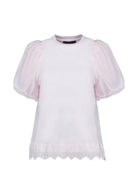 puff-sleeve lace T-shirt