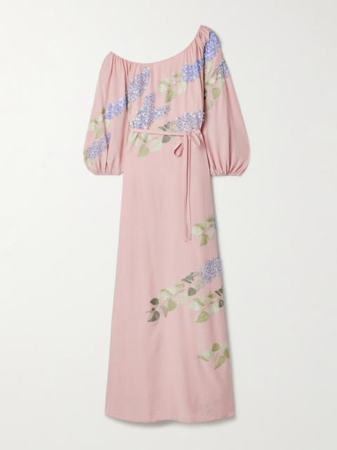 Nathalie Off-the-shoulder Embellished Silk Crepe De Chine Gown