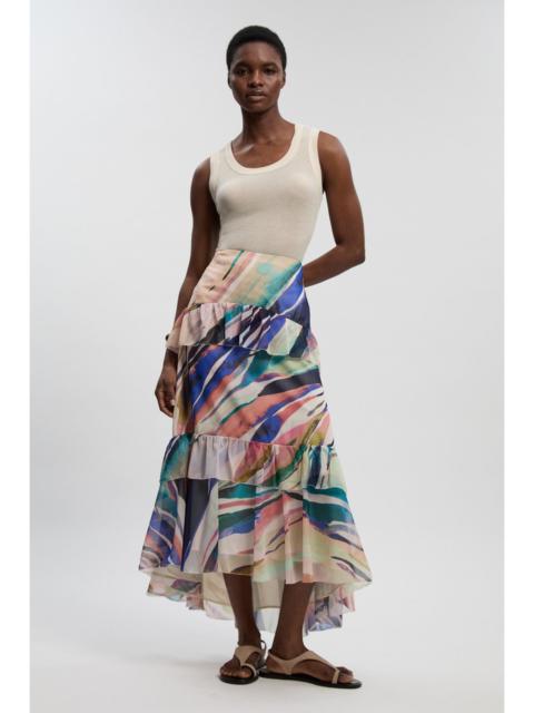 Marble Print Crinkle Chiffon Woven Maxi Skirt