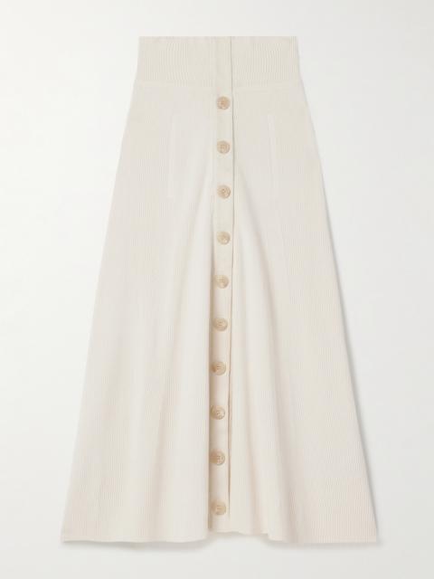 Cotton-trimmed Ribbed-knit Midi Skirt