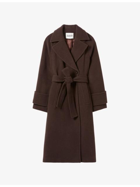Belted Lapel-Collar Wool-Blend Coat