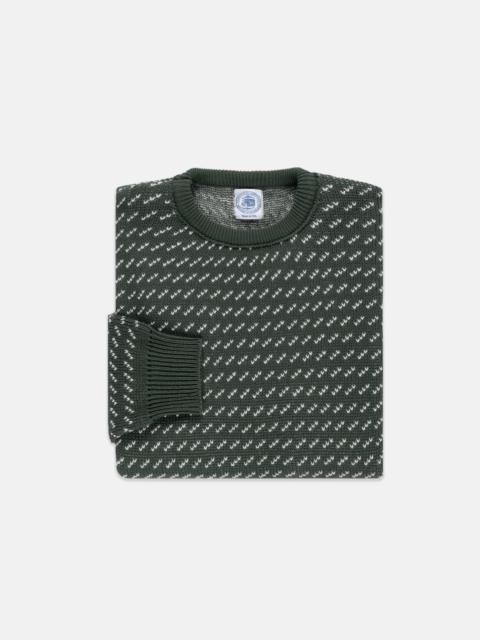 MADE-IN-USA SPRUCE GREEN & NATURAL CHEVRON COTTON CREWNECK SWEATER
