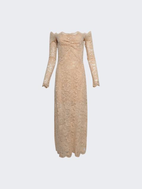Sequin-embroidered Lace Dress Raffia Beige