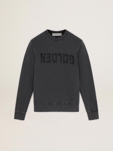 Golden Collection sweatshirt with logo in anthracite gray with a distressed treatment