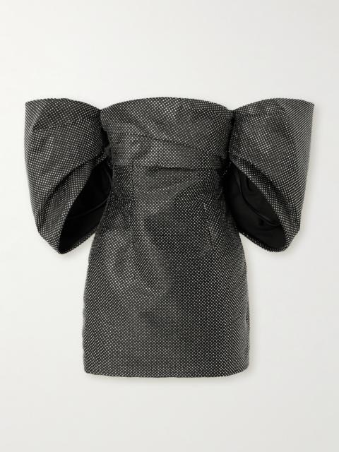 Elina Off-the-shoulder Gathered Crystal-embellished Faille Mini Dress