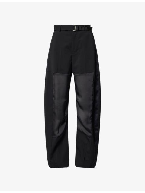 Belted Curved-Leg Wool Trousers
