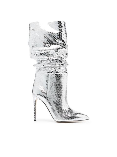 105mm snakeskin-effect metallic boots