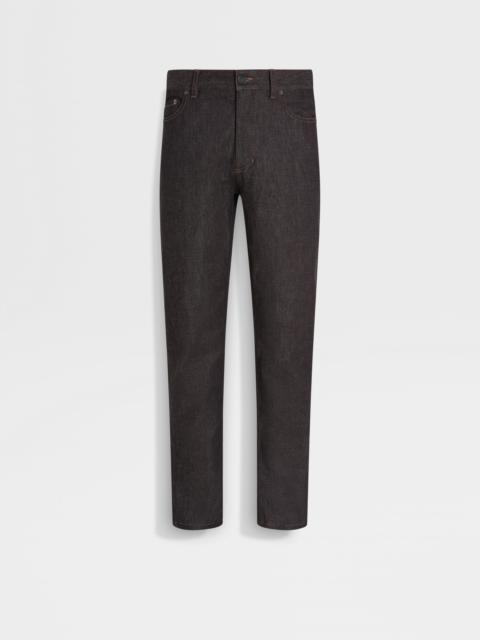 BLACK STRETCH COTTON AND CASHMERE ROCCIA JEANS