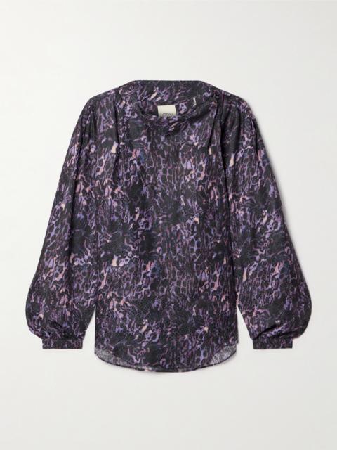 Muriel Draped Printed Satin-jacquard Shirt