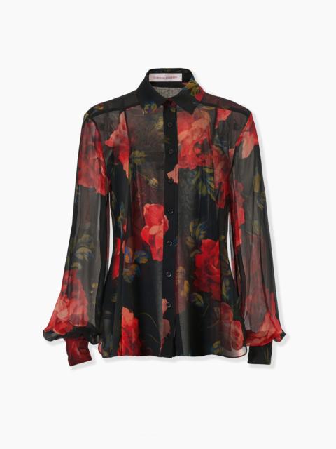 Rose-Print Chiffon Shirt
