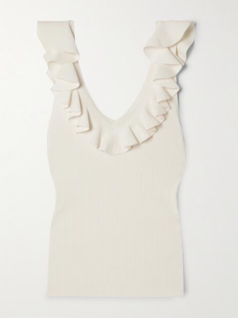 Awaken Ruffled Ribbed-knit Top