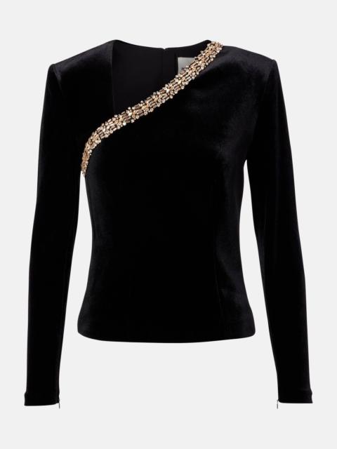 Asymmetric embellished velvet top