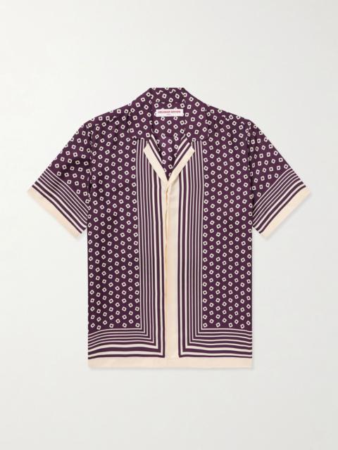 Maitan Camp-Collar Printed Silk-Twill Shirt Burgundy