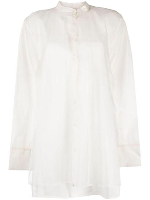 button-up band-collar blouse