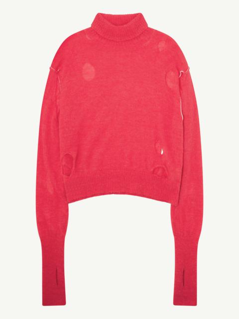 Distressed knit high-neck sweater