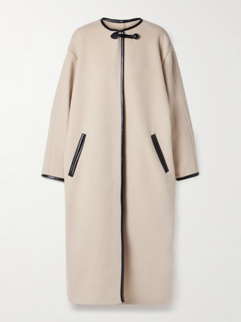 Elza Oversized Faux Leather-trimmed Wool-blend Felt Coat