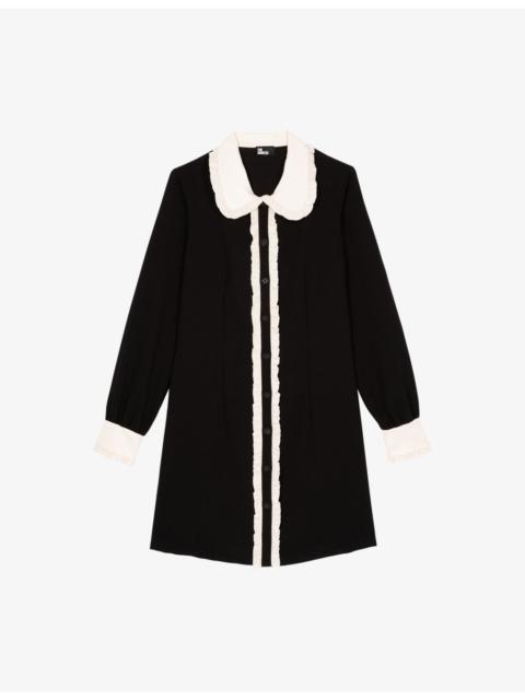 Frill-Collar Contrast-Trim Woven Mini Dress