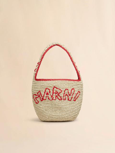 NATURAL RAFFIA AND RED NASSA SMALL HOBO BAG