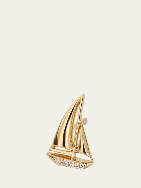 14K Yellow Gold Diamond Sailboat Stud Earring, Single