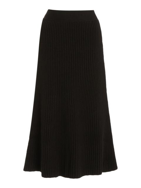 Ribbed-Knit Wool Midi Skirt brown