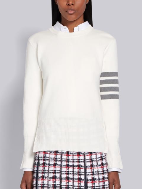 White Overwashed Cashmere Jersey Crewneck 4-Bar Pullover