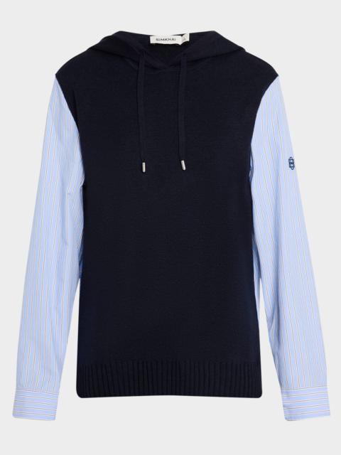 Men's Adonis Stripe Poplin and Knit Mix Combo Hoodie