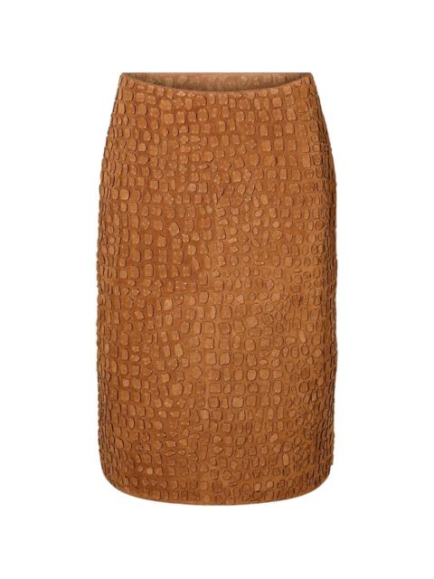 crocodile-effect midi skirt