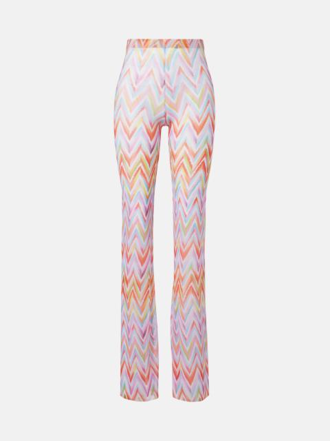 Zigzag printed tulle straight pants