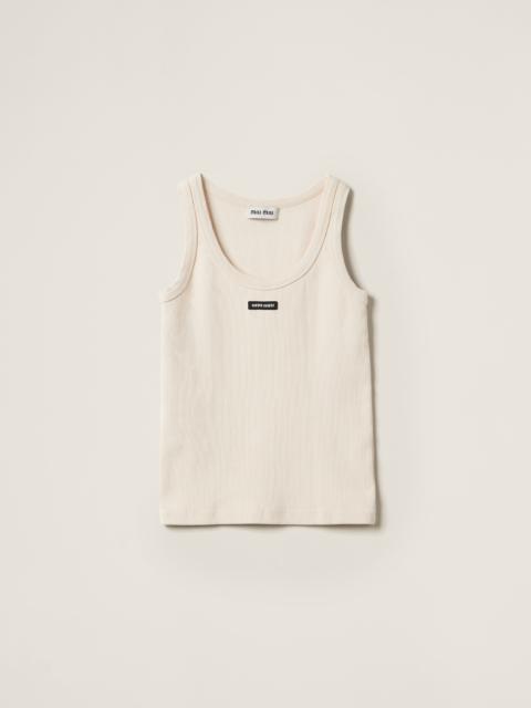 Garment-dyed ribbed knit jersey top