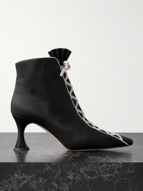 Nolhac 70 Ruffled Velvet-trimmed Silk Ankle Boots