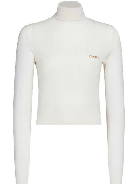 embroidered-logo high-neck ribbed sweater