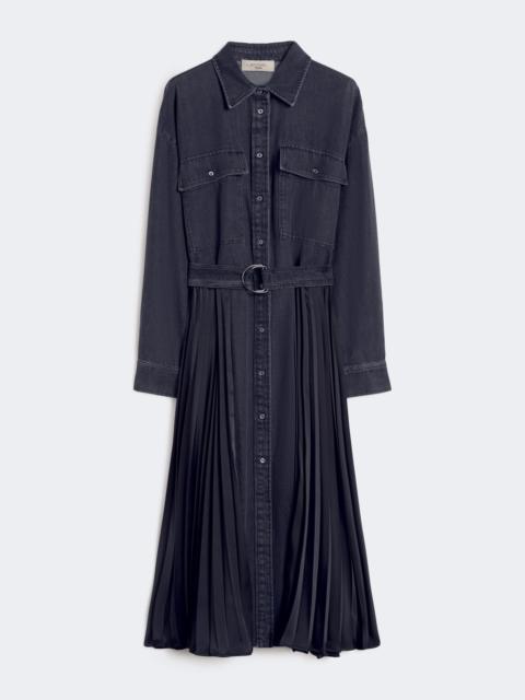 Denim and satin shirt dress - BLACK