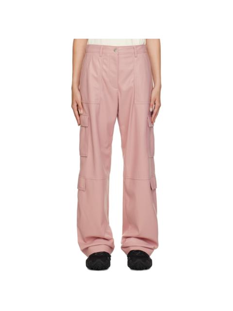 Pink Cargo Pockets Faux-Leather Trousers