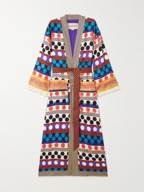 Belted Ruffled Printed Silk-twill Robe