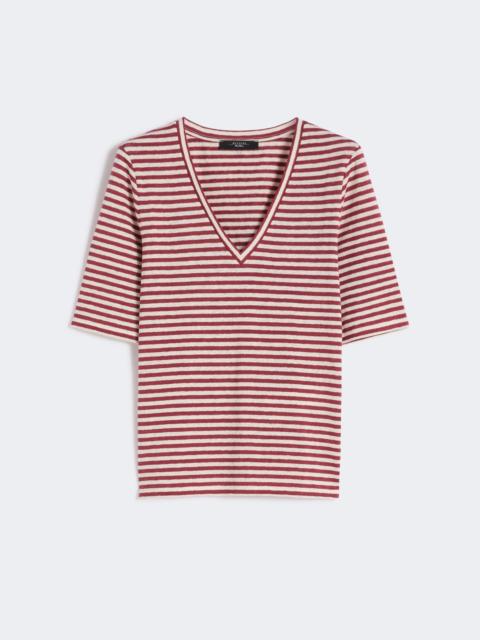 Stretch linen jersey V-neck T-shirt - CHERRY