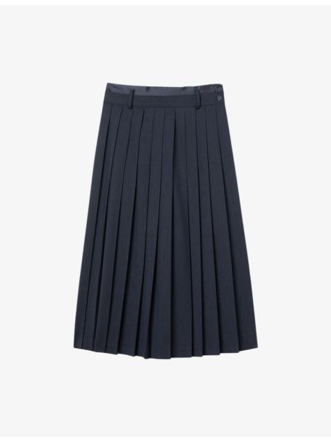 Pleated High-Rise Stretch Wool-Blend Midi Skirt