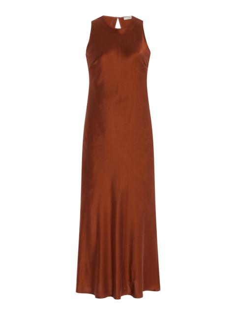 The Valencia Silk Satin Midi Dress brown