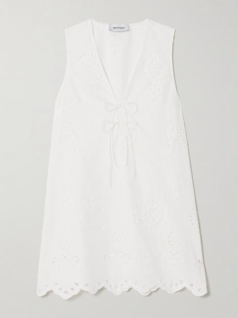 Scalloped broderie anglaise cotton mini dress White