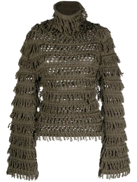 fringe-design high-neck jumper