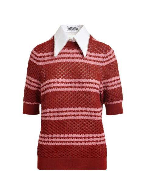 striped embellished-collar T-shirt