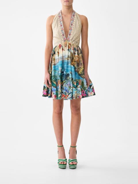 RUFFLE HEM HALTER SHORT DRESS