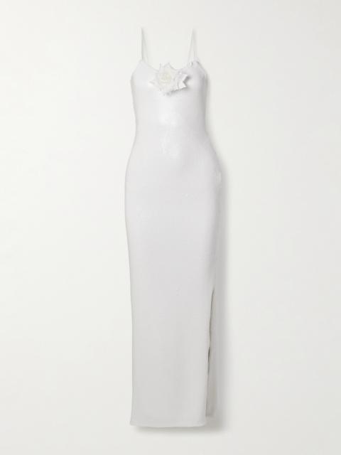 Embellished Silk-trimmed Sequined Tulle Gown