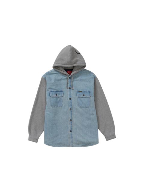 Supreme Fleece Hooded Denim Shirt Blue