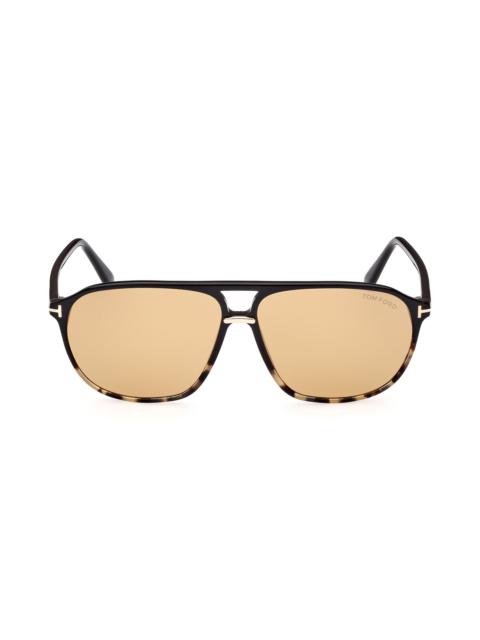 TOM FORD Bruce 61mm Navigator Sunglasses in Shiny Tortoise Black /Smoke at Nordstrom