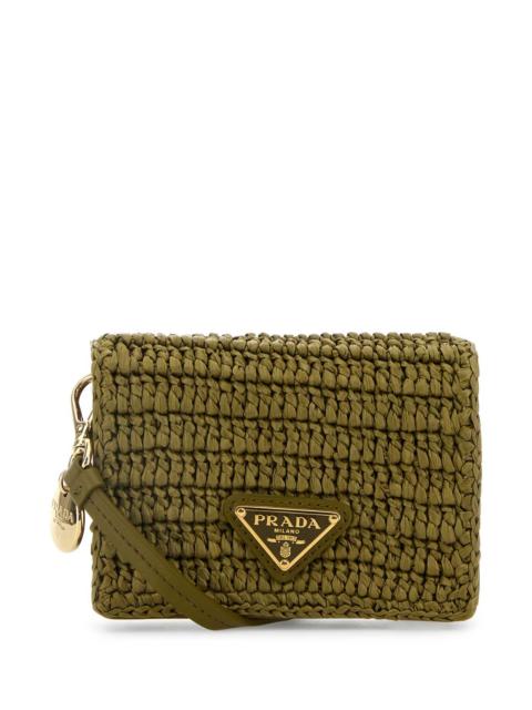 Prada Raffia Card Holder with Golden Metal Hardware