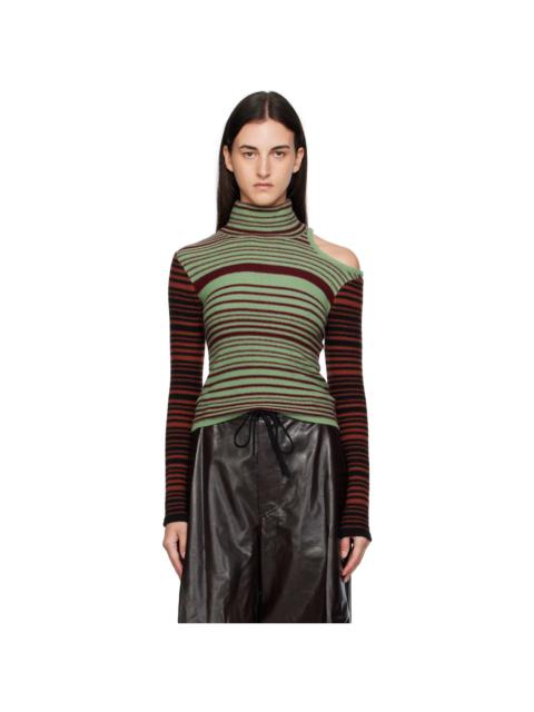 Green & Burgundy Elodie Multi Stripe Cut-Out Turtleneck