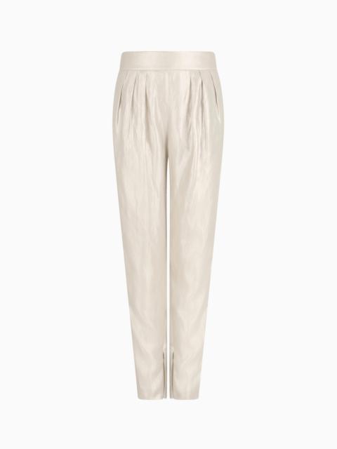 LAMINATED LINEN AND VISCOSE PLEATED TROUSERS