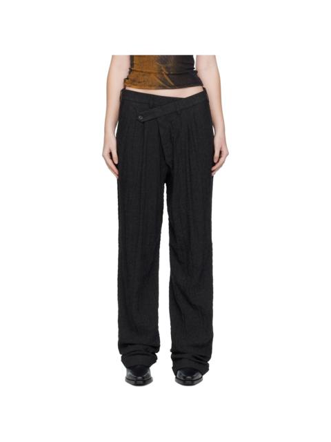 Black Tripe Pleat Crossover Trousers