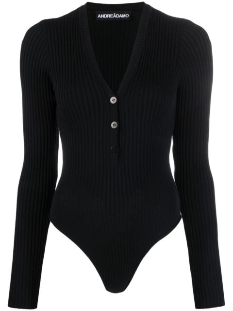 long-sleeve ribbed-knit bodysuit