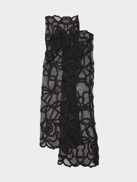 Petite Chou Floral-Embroidered Fingerless Gloves